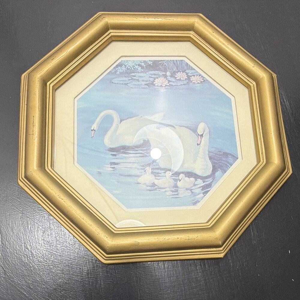 Vintage Gold Ornate Octagon Hanging Photo Frame 10” hexagon Swan Theme Landscape